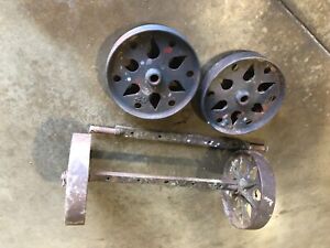 Vintage Cast Iron Wheels Industrial Wheels Factory Cart Table Hit Miss Railroad