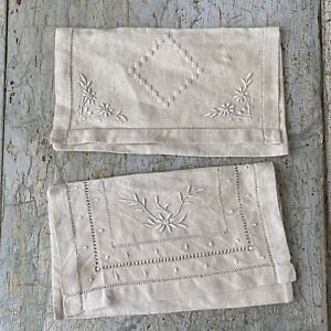 2 Embroidered Linen French Sewing Bags Needle Holders Vintage Embroidery