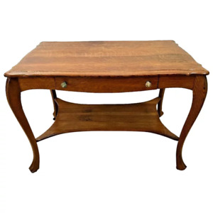 Antique Desk Library Table By Wolverine Mfg One Drawer Bottom Shelf Tiger Oak