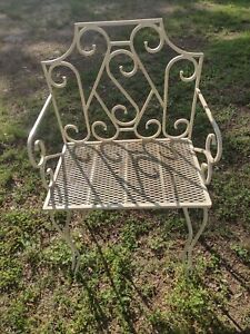 Vintage French Country Iron Bench Seat Iron Cottage Arm Chair Vanity Seat