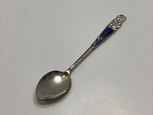 Vintage Likely Silver Plated Enamel Stone Tea Salt Sugar Collectors Spoon Rare