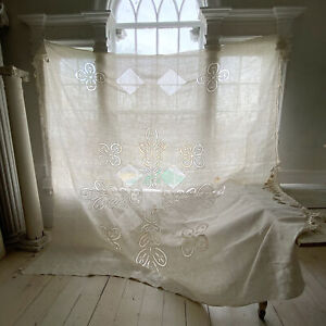 Extraordinary Antique Lace Tablecloth Textile From France French White Handmade