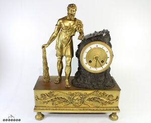Antique French Empire Gilt Bronze Hercules Mantle Clock C 1800