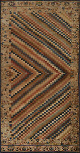 Checkered Tribal Handmade Wool Vintage Rug 3x6