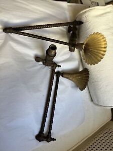 2 Antique Ornate Gas Light Wall Sconce Swing Arm Lamp Copper Brass 18 6g