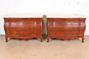 John Widdicomb French Provincial Louis Xv Cherry Wood Marble Top Commodes