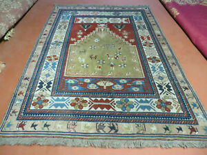 5x7 Vintage Handmade Turkish Wool Rug Carpet Melas Animal Human Motifs Colorful