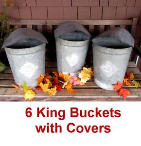 6 Tall Vtg Kingvermont Maple Sap Buckets Covers Rustic Farmhouse Garden Planters