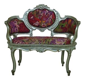 F53513ec French Louis Xv Style Silver Leaf Finish Small Settee