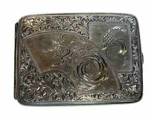 Beautiful Antique Japanese Export Silver Cigarettes Case With Dragon Signed