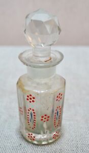 Original Old Vintage Hand Crafted Painted Clear Glass Perfume Bottle