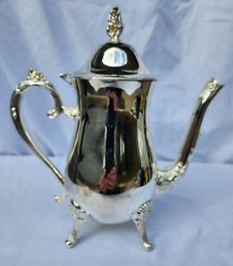 Vintage Hong Kong Silver Plated E P Brass Footed Coffee Tea Pot With Hinged Lid