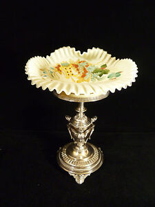 Ruffled Bowl On Silver Plated Cherub Or Angel Centerpiece Stand Circa 1887