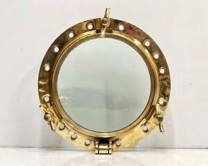 Nautical Vintage Interior Old Brass Ship Round Porthole Window With 2 Dogs
