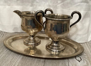 Vintage Weighted Sterling Silver Sugar Creamer And Tray Set With Hallmark