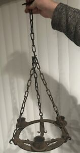 Antique Arts Crafts Gothic Wrought Iron Candleholder Chandelier