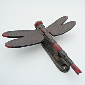 Dragonfly Insect Shaped Door Knocker Cast Iron Red Paint Accents 6 Inch Vintage