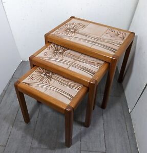 Vintage Toften Set Of 3 Mid Century Danish Modern Teak Wood Nesting Tile Tables