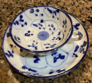 Antique Chinese Blue White Tek Sing Style Small Porcelain Cup Saucer Set