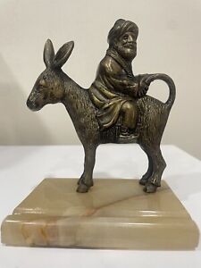 Vtg Islamic Man Animal Donkey Brass Figurine Sculpture Bookend