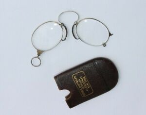 Antique Victorian Hoffmann Folding Spectacle Pince Nez Eyeglasses Original Case