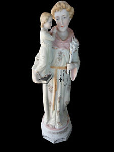 Antique German Porcelain Bisque Saint Anthony Figurine Statue