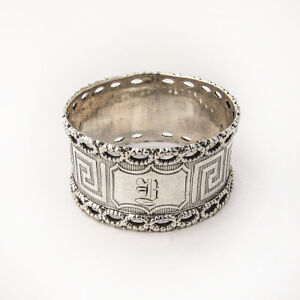 Coin Silver Napkin Ring Greek Key Design Open Work Designed Rims 1870