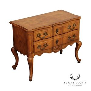 Baker French Rococo Style Burl Wood Two Drawer Nightstand Chest