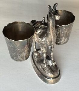 Vintage Peru Sterling Silver Llama Double Toothpick Match Holder Table Decor Cup