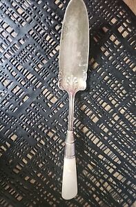 Vintage Sterling Silver Cake Serving Spoon Mother Of Pearl Handle