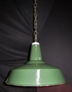 Vintage Industrial Green Shade Pendant Fixture Ceiling Light W Chain 1960 S