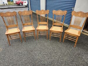 Antique Set Of Oak Pressed Back Chairs