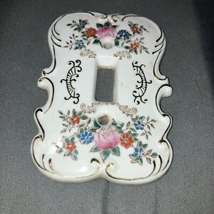 Vintage Hand Painted Porcelain Light Switch Plate Cover Roses Flowers