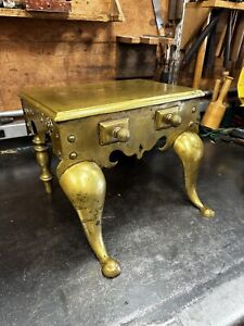Antique 19th Century Victorian Brass Fireplace Footman Trivet Stool Bench