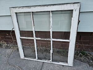 Vintage Antique Old Wooden Window 6 Lite Pane 28 X27 