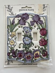 Porcelain Double Switch Plate Floral Design Flowers Iris Tulip Pansy Usa