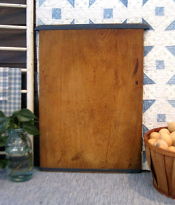 Early Antique Bread Cutting Board Unusual End Caps Blue Milk Paint