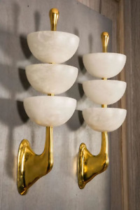 Pair 3 Metal Bowl A Sconces Italian Stilnovo Style Mid Century Wall Lights Lamps