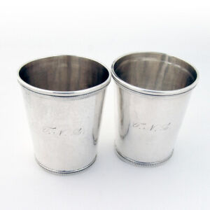 Beaded Julep Cups Pair Cook Sloss Coin Silver 1875 Mono