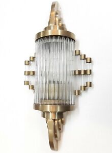 Antique Old Vintage Art Deco Brass Glass Rod Ship Light Wall Sconces Lamp