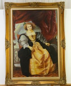 17th 18th C Aristocratic Woman In Blue Gold W Sapstord Repro Oil Painting Vg