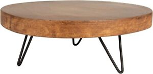 Dark Brown Wooden Pedestal Antique Coffee Table W Metal Legs 11 