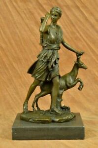 Rare Sculpture Large Vintage French Le Faguays Goddess Diana Gift Bronze Statu