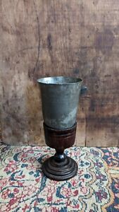 Sweet Antique Early Wood Pewter Beaker Make Do Goblet Mug Tankard 6 75 
