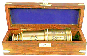 Antique Marine Telescope Nautical Solid Brass Pirate Spyglass 20 With Wooden Box