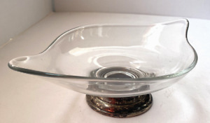 Mid Century Sterling Silver Footed 1950s Ornate Glass Dish Bowl 925