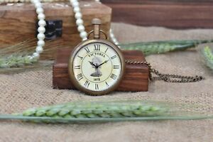 Vintage Brown Antique Pocket Watch Handmade Maritime Working With Wooden Box Dec