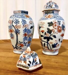 Antique Pair Of Japanese Imari Porcelain Jars Covers 1800s 2 Set 5 75 