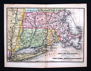 1847 Williams Map New England Massachusetts Connecticut Rhode Island Boston Rr