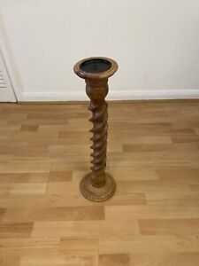 Vintage Wooden Floor Standing Candlestick Candle Holder With Barley Twist Design